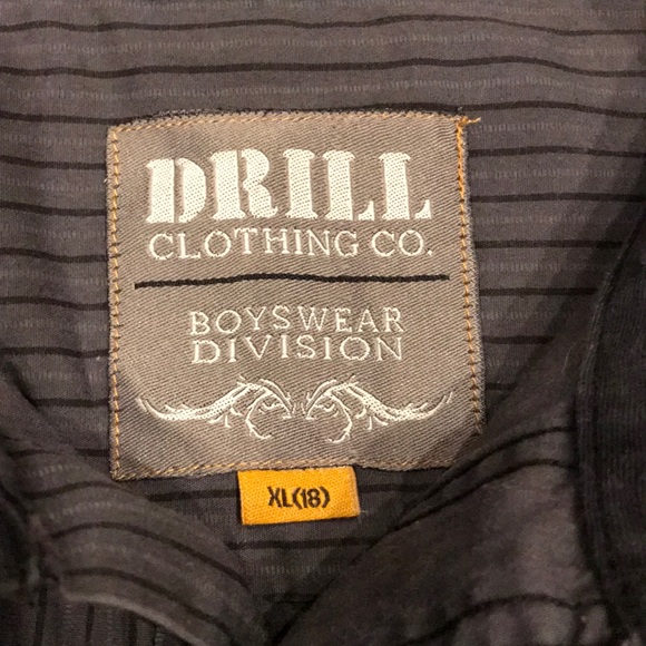 Black and grey stripped boy’s button down shirt. - Picture 3 of 3